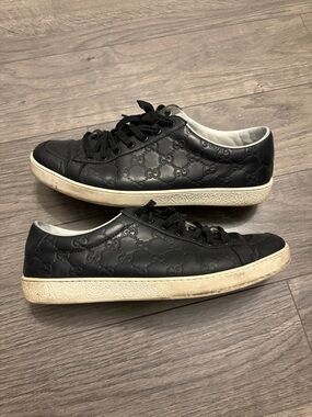 Gucci Black Embossed GG Leather Sneakers